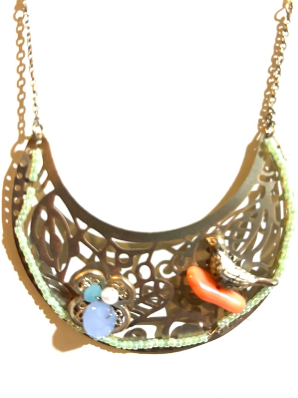 Delicate Gold-Tone Filigree Necklace with Coral Accent